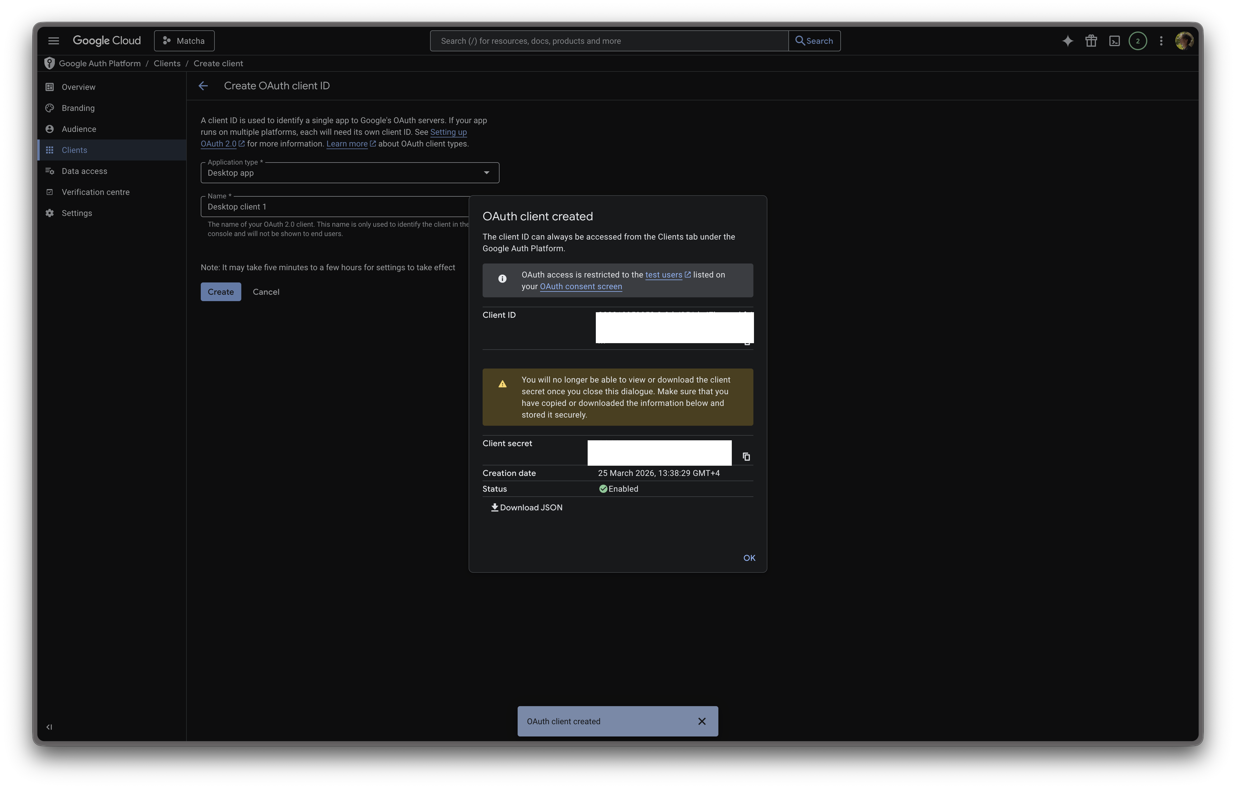 Create OAuth credentials